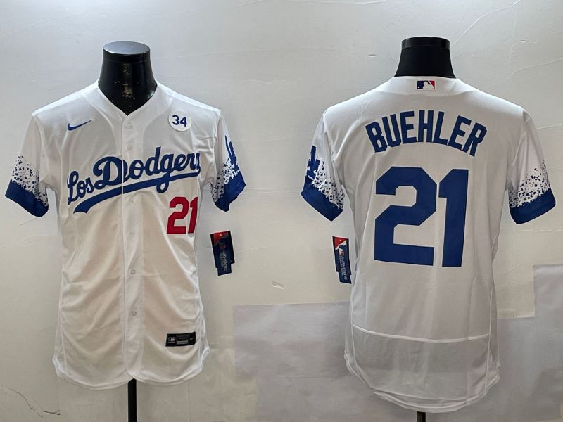 Men Los Angeles Dodgers 21 Buehler White City Edition Elite Nike 2025 MLB Jersey style 2